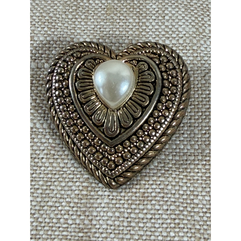 Vintage Heart Brooch Faux Pearl Silver Tone Taiwan Pin